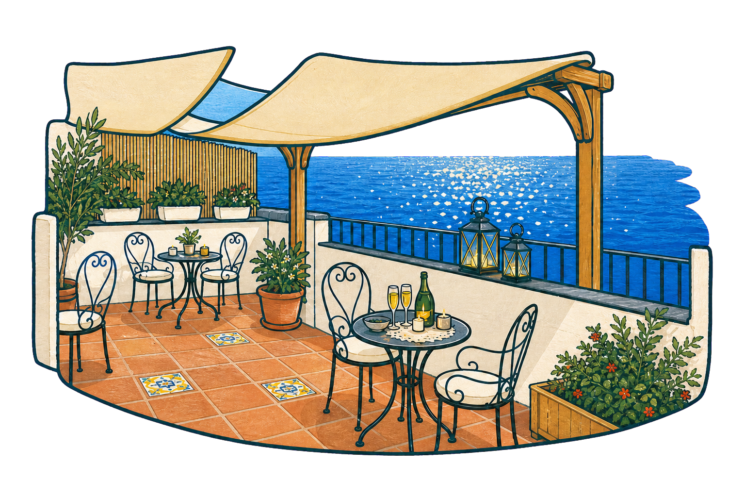 Illustration of La Maurella’s sea-view terrace