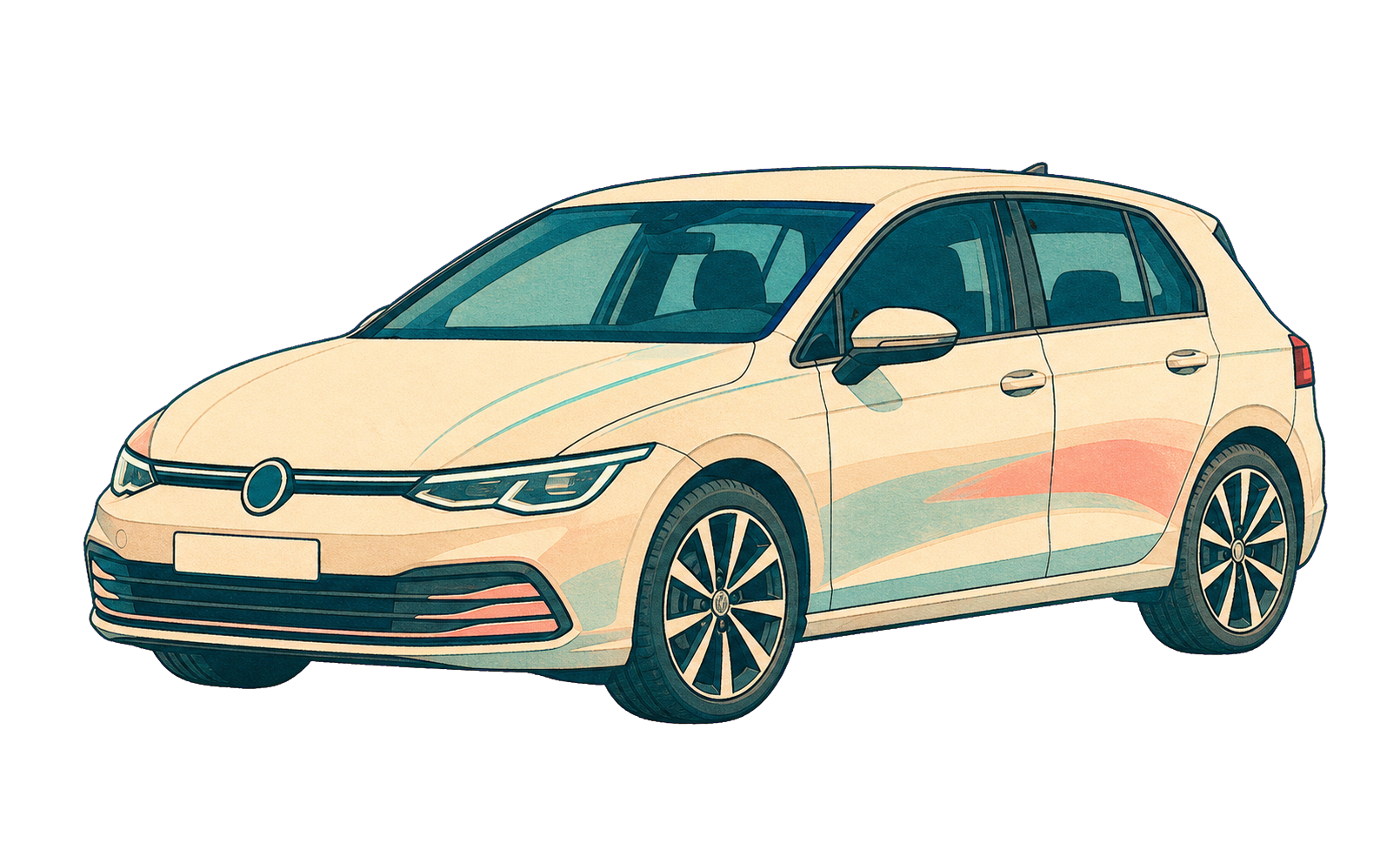 Illustration of a Volkswagen Golf rental car